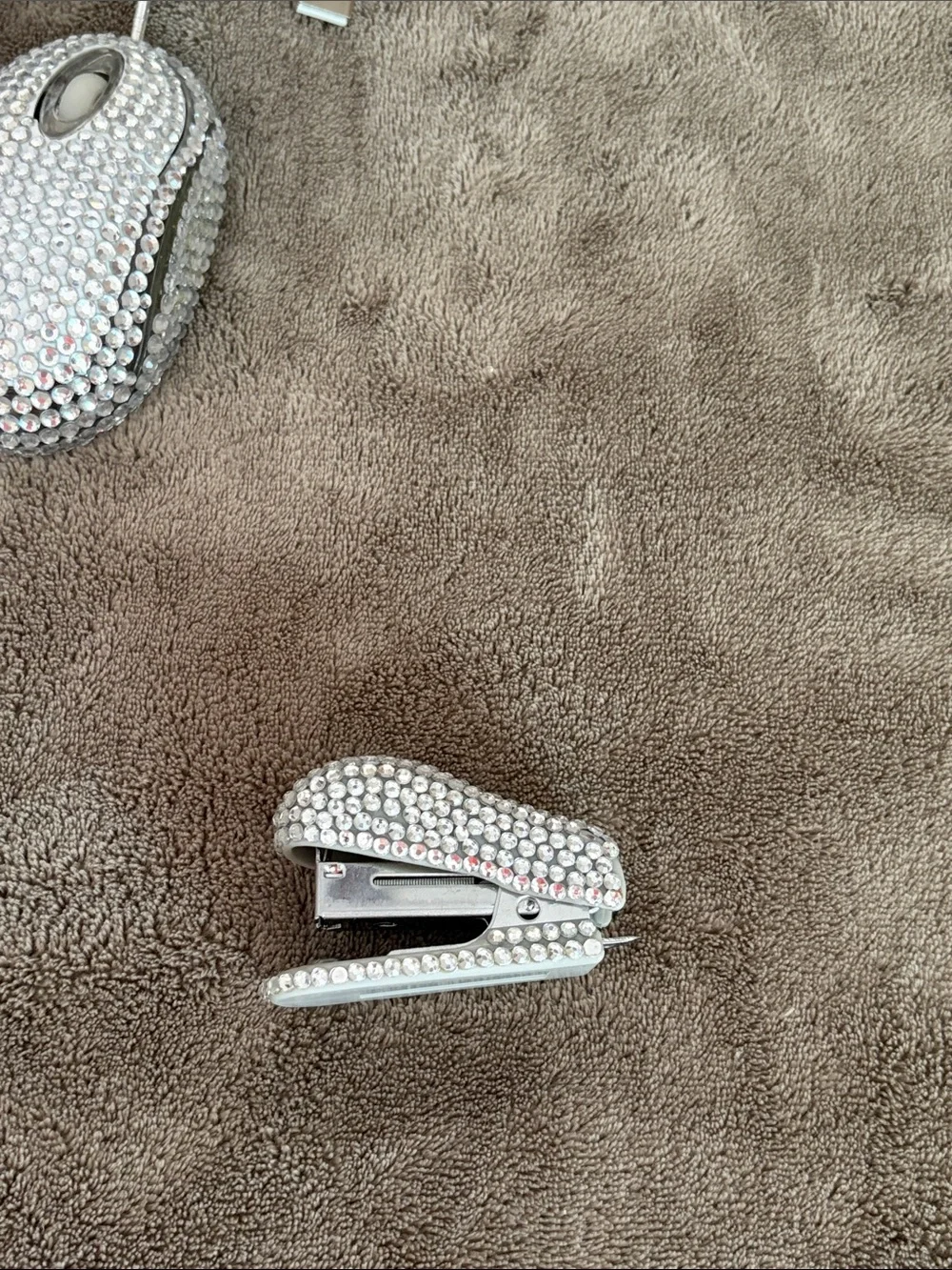 Crystal Rhinestone Mouse with Matching Calculator & Stapler- Silver